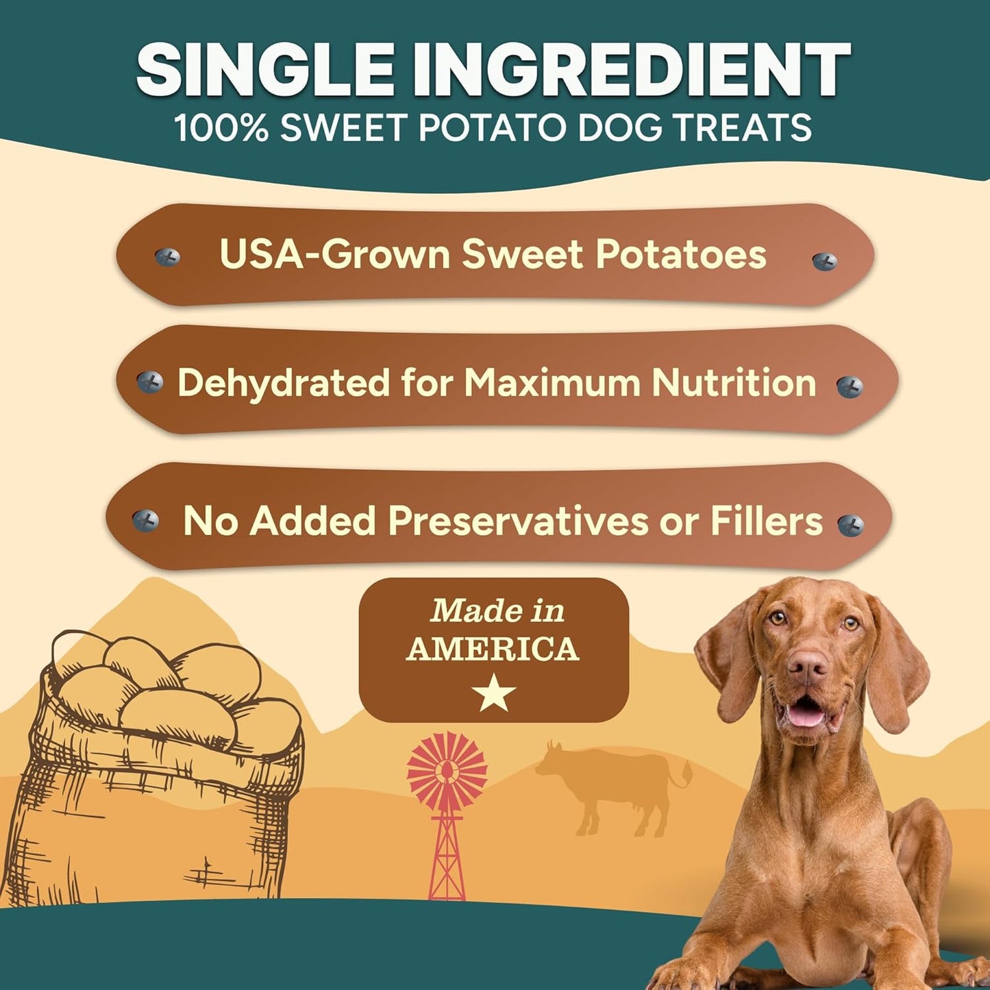 Gaines Family Farmstead Sweet Potato Chips for Dogs - 8 oz Single-Ingredient, All-Natural Dog Treats, Grain-Free & High in Fiber, Made in USA, Crunchy Training Treats