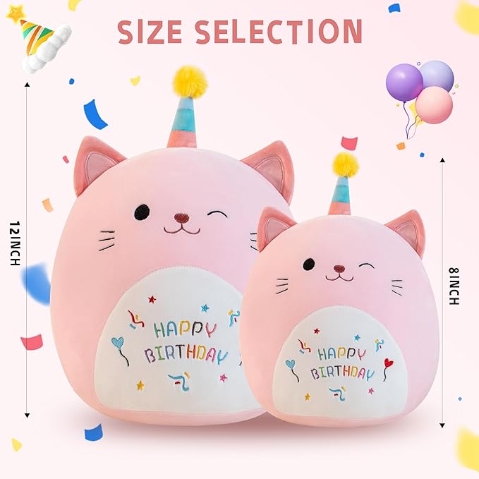 Cat Plush Cute Cat Stuffed Animals Soft Birthday Gift Cat Plushie Pillow Decor Pink 12 inch