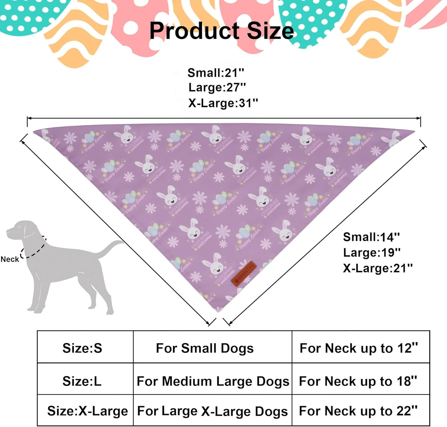 ADOGGYGO Easter Dog Bandanas, Reversible Bunny Floral Pet Scarf, Multi Size Offered, Rabbit Easter Bandana for Small Dogs Pets (Small)