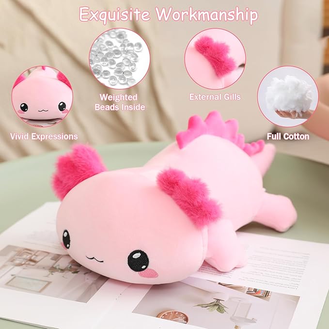 SQEQE Weighted Axolotl Plush, Weighted Axolotl Stuffed Animal, Cute Plushies Soft Pink Pillow Toy Gift for Kids Adults 9.8 Inch, 0.8 lbs