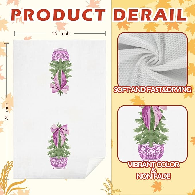 SPBL&L Christmas Kitchen Towels, Purple Porcelain Chinoiserie Christmas Tree Hand Towels, Purple Bow Christmas Dish Towels for Kitchen, Christmas Kitchen Bathroom Decor, 16x24 Inch