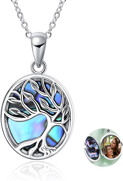 ONEFINITY Tree of Life Locket Necklace Sterling Silver Locket Necklace That Holds Pictures Tree of Life Locket Pendant for Women Wife Girlfriend