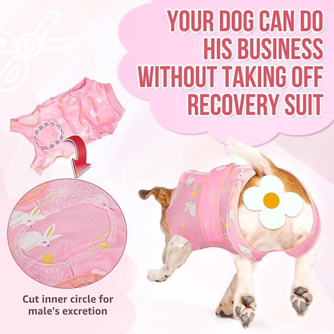 Lukovee Recovery Suit for Dogs, Zipper On Recovery Suit for Female Male Dog, Onesie Abdominal Wounds Cone E-Collar Alternative Prevent Licking Spay Recovery Suit (Pink, XXL)