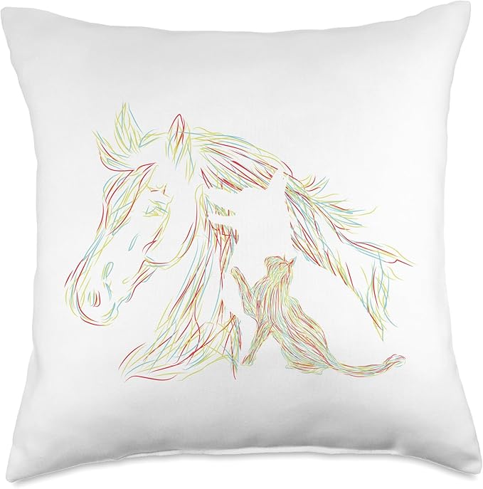 Hund Pferd & Katze Fun bunt Haustier Geschenkidee Horse Dog Cat Abstract Figures Fun Four-Legged Gifts Throw Pillow, 18x18, Multicolor