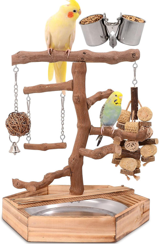Natural Grape Wood Bird Parakeet Playground - Perch Stand for Parakeets, Cockatiels, and Small Birds Toys