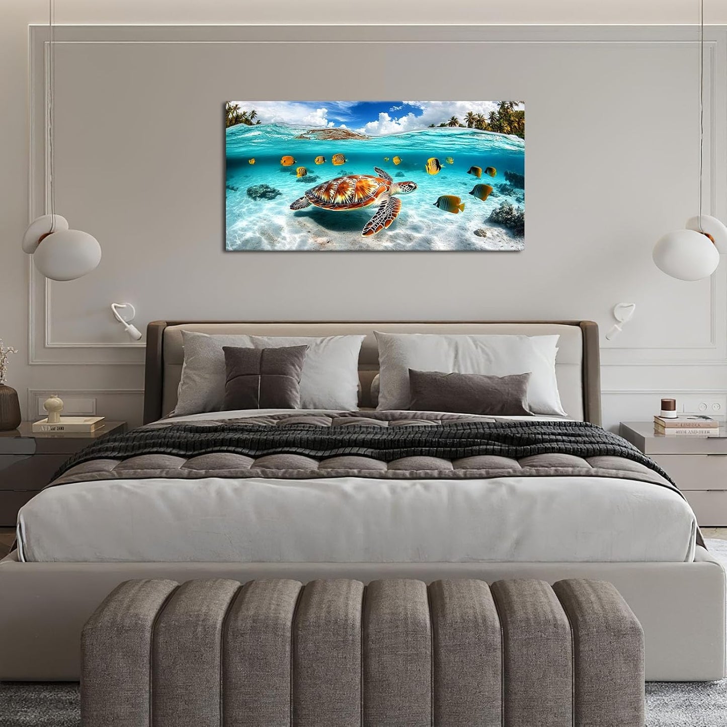 Quorin Sea Turtle Large Wall Art Coastal Undersea Beach Fish Pictures Wall Decor Tropical Island Canvas Print Painting Artwork for Bathroom Living Room Bedroom 30"x60"