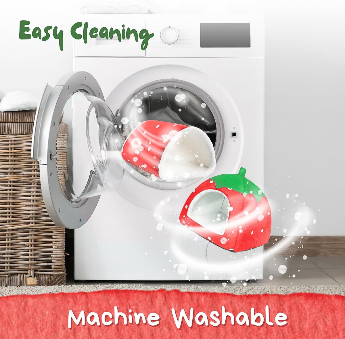 Guinea Pig Hideout with Tunnel, Washable Chinchilla House Bed, Fleece Hideaway, Enrichment Toys, and Cage Accessories for Ferret Hedgehog Small Animal