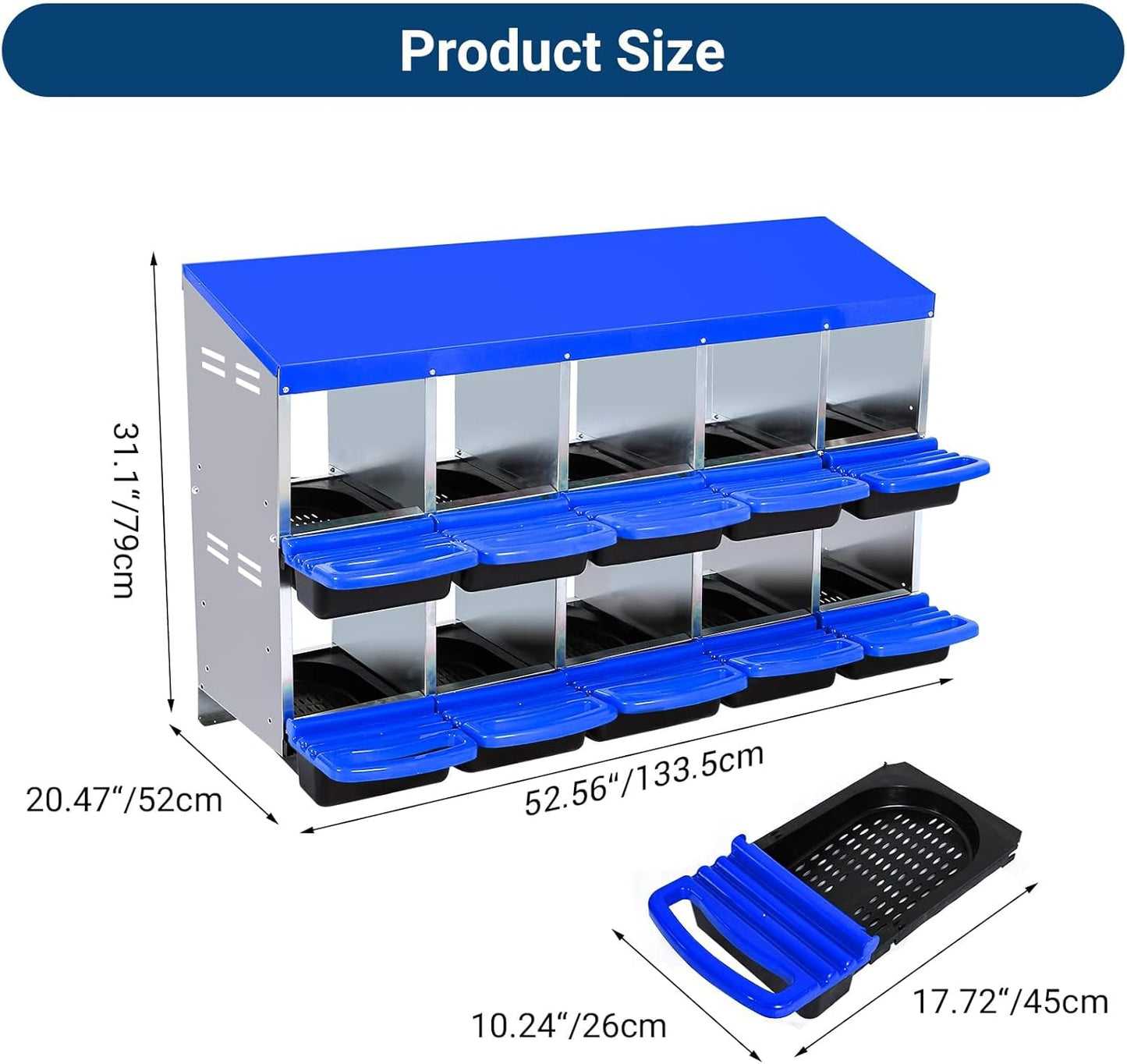 Chicken Nesting Box, 10 Hole 2 Layer Hen Nest Boxes, Roll Away Eggs Laying Boxes,Cleanable Pull Out Hen Roosting Boxes