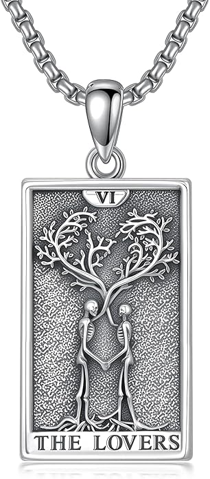PELOVNY Tarot Card Necklace 925 Sterling Silver Skeleton Necklace The Sun Moon Star Strength Lovers Death Devil Fool Tarot Jewelry Christmas Birthday Gifts for Men Women Unisex