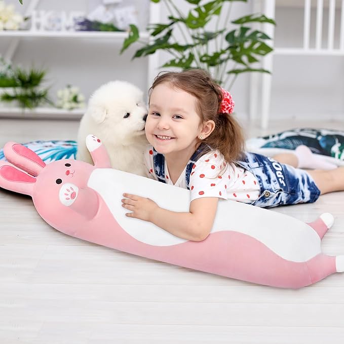 Long Rabbit Plush Pillow,35.5" Large Bunny Stuffed Animal,Weighted Bunny Plush,Cuddly Sleeping Hugging Pillows, Soft Giant Body Pillow,Beloved Plush Toy Gift at Birthday Easter