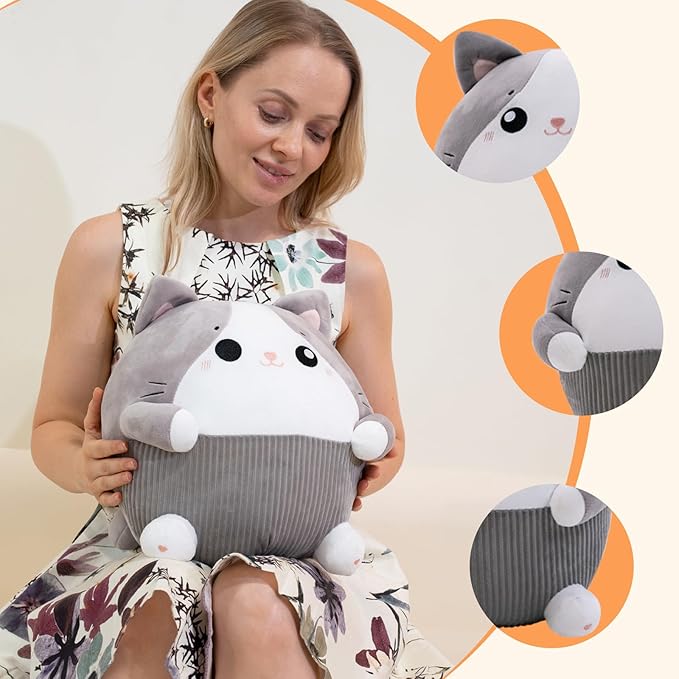 Cat Plush Pillow 13.3 Inch, Cute Cat Stuffed Animal, Cute Stuffed Cat Plushie,Soft Cat Plush Pillow for Room Decor, Gifts for Girls, Kids on Birthday, Christmas