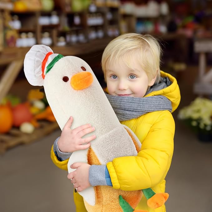 PEACH CAT Cute Banana Duck Stuffed Animal Long Banana Chef Duck Plush Pillow for Girls and Boys White 19.7"