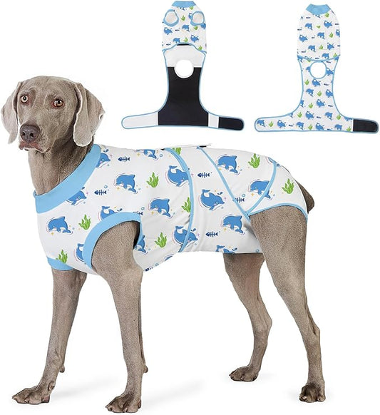 Recovery Suit for Dogs After Surgery, Professional Dog Surgical Suit for Female Spay, Male Neuter, E-Collar & Cone Alternative Dog Onesie for Abdominal Wounds Skin Disease, Blue, S