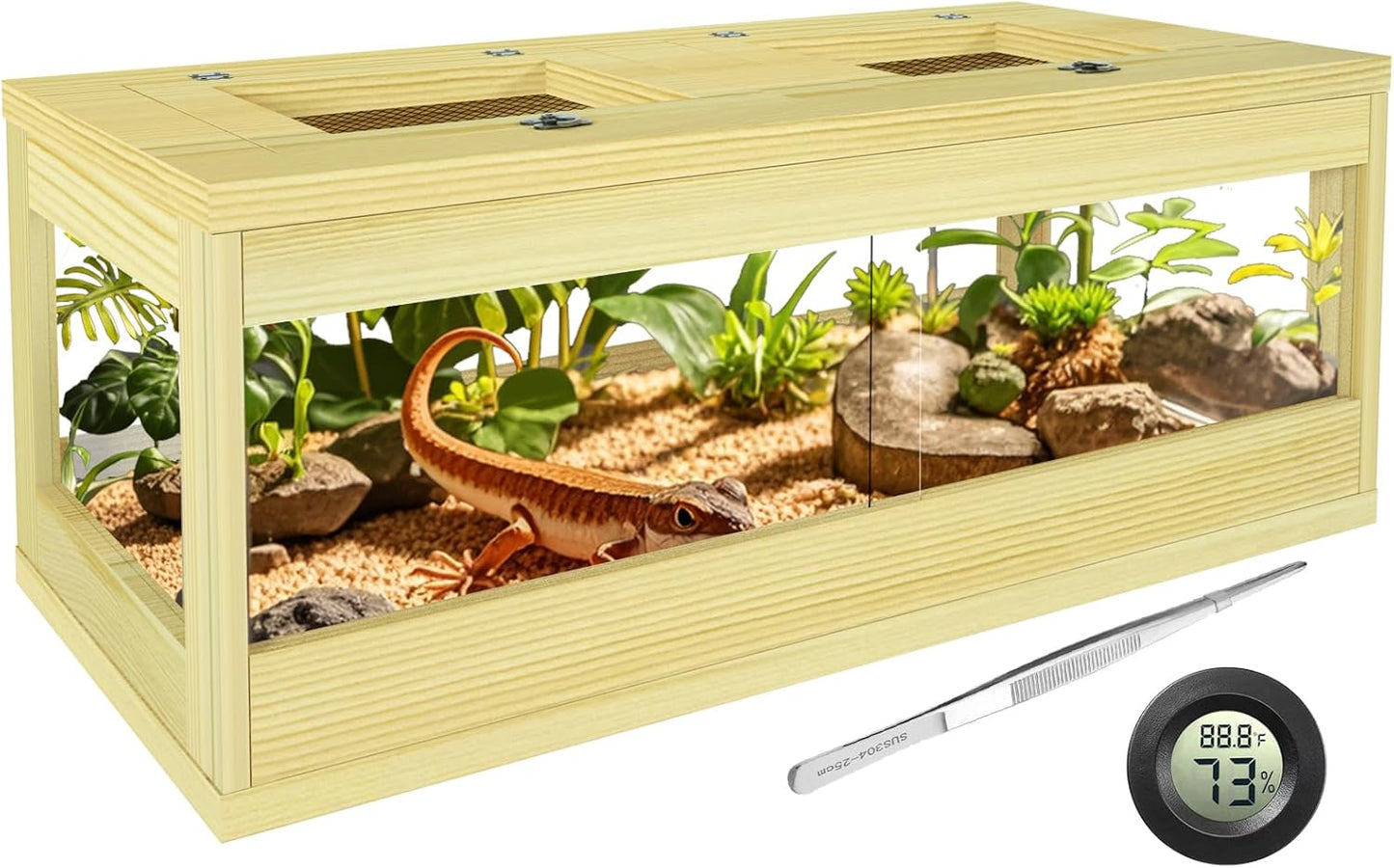 32 Gallon Reptile Tank, Solid Wood Bearded Dragon Tank, Front Opening Snake Enclosure, Lockable Sliding Doors, Small Reptile Terrarium for Lizard, Leopard Gecko, 36" x 18" x 12"