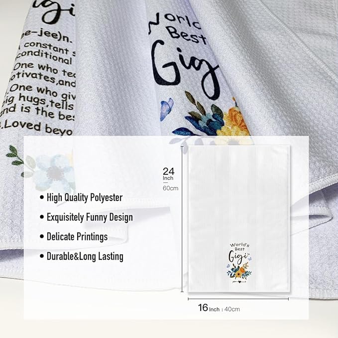 Gigi Kitchen Towels,Funny Joked Flour Dishcloth,16 *24 Inches,Microfiber Dish Towel Decor,Hilarious Absorbent Hand Tea Rags,World ’S Best Gigi Grandma Gifts On Birthday Christmas Mothers Day