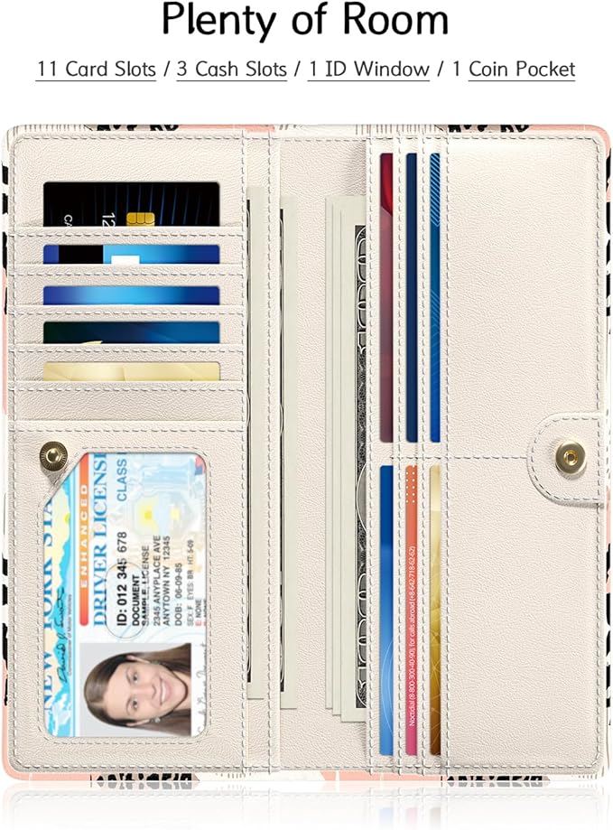 Nipichsha Womens Wallet, RFID Slim Wallets for Women, Thin Ladies Credit Card Holder Purse, Cute Leather Bifold Clutch Billfold with 11 Card Slots & ID Window, Boho Leopard Print