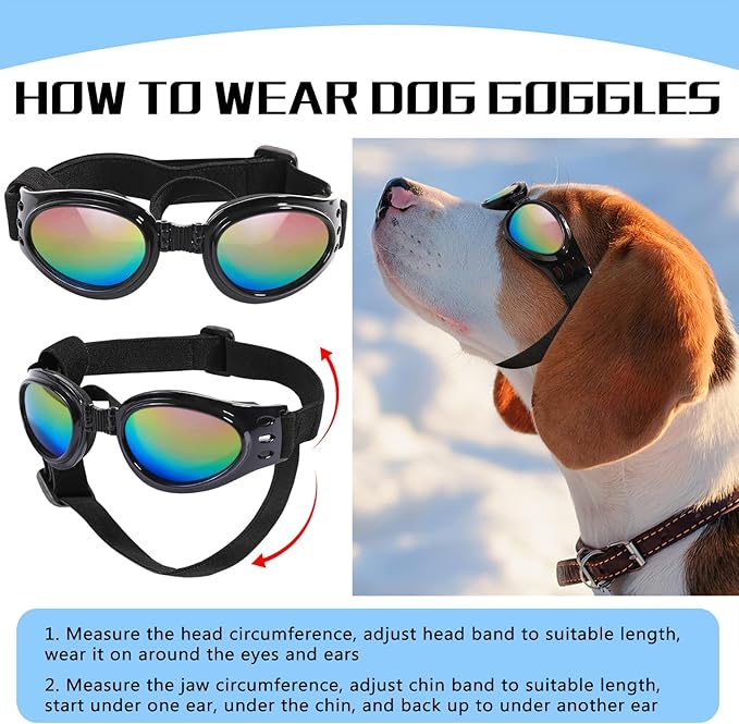 QUMY Dog Sunglasses Dog Goggles for Medium Large Breed Dogs, Wind Dust Fog Protection Eye Wear Pet Glasses with Adjustable Strap for Motorcycle Car Driving Bike Riding Hiking Swimming Over 15lbs Red