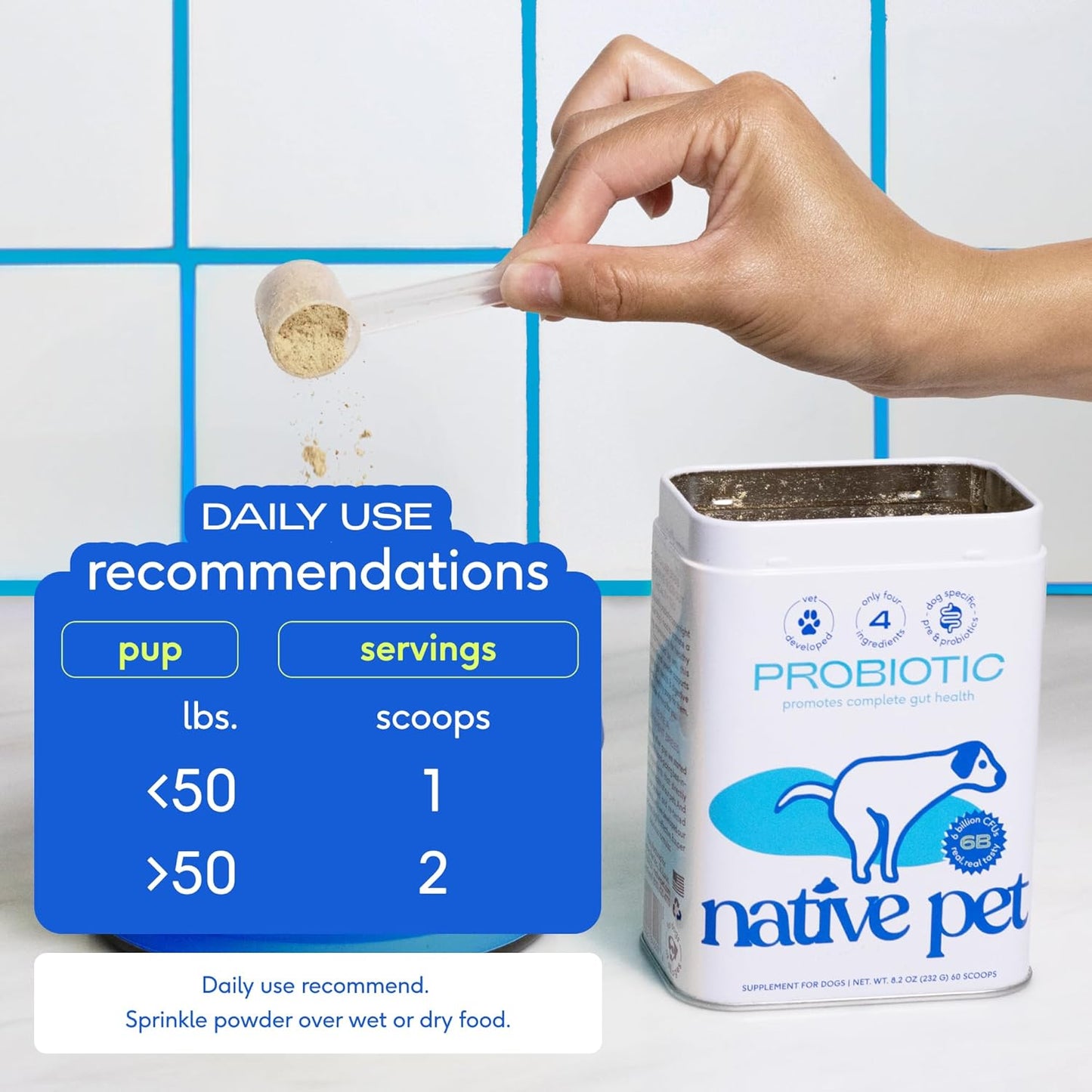 Native Pet Probiotics for Dogs - Dog Probiotics Powder for Digestive Health, Gut Support, & Immune Boost – Vet-Formulated Powder for Maximum Potency with Digestive Enzymes & Prebiotics - 240 Scoops