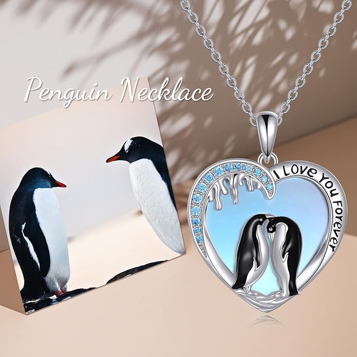 Penguin/Cat/Horse/Elephant/Wolf/Hummingbird/Giraffe/Eagle Pendant Necklace Sterling Silver I Love You Forever Animal Necklace Jewelry Gifts for Women