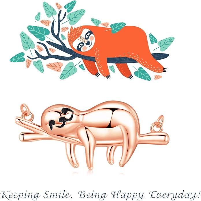 JUSTKIDSTOY Sloth Necklace Sterling Silver “Slow Down Be Happy” Slider Sloths Stuffed Animal Pendant Jewelry Charm Gifts for Women