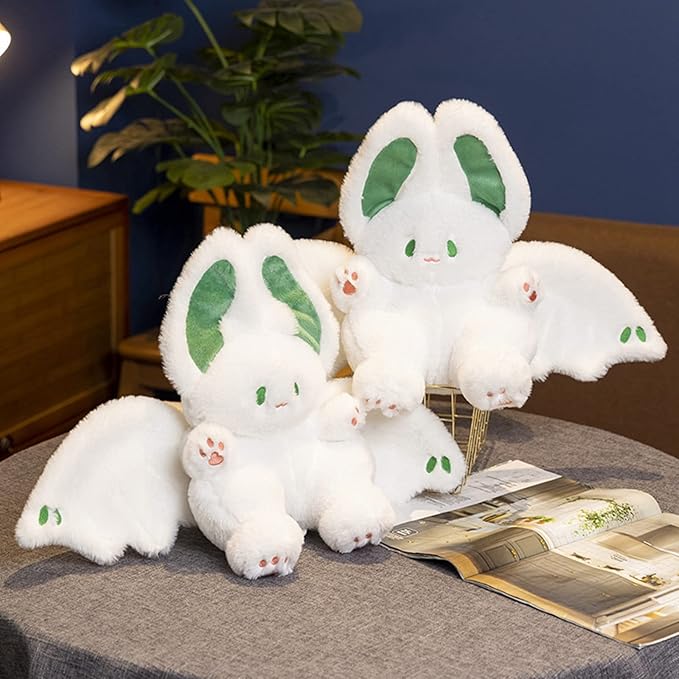 PEACH CAT Cute Bat Bunny Plush Pillow Kawaii Bat Rabbit Stuffed Animal for Kids White 20"