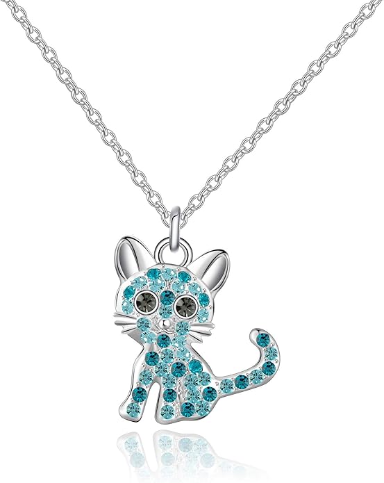 luomart Girls Cat Birthstone Necklace Gifts for Women,Kitty Cats Dog Pendant Necklaces Jewelry for Cat Lovers