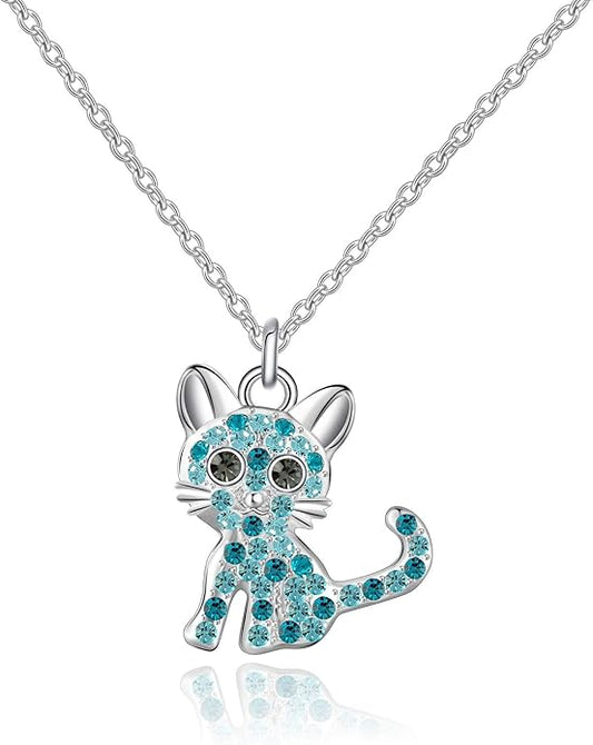 luomart Girls Cat Birthstone Necklace Gifts for Women,Kitty Cats Dog Pendant Necklaces Jewelry for Cat Lovers