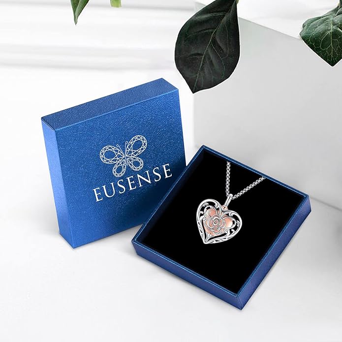 Eusense Cremation Jewelry for Ashes Urn Necklace to Put Ashes In 925 Sterling Silver Memorial Pendant Heart Urn Necklaces for Ashes Necklace for Women Men