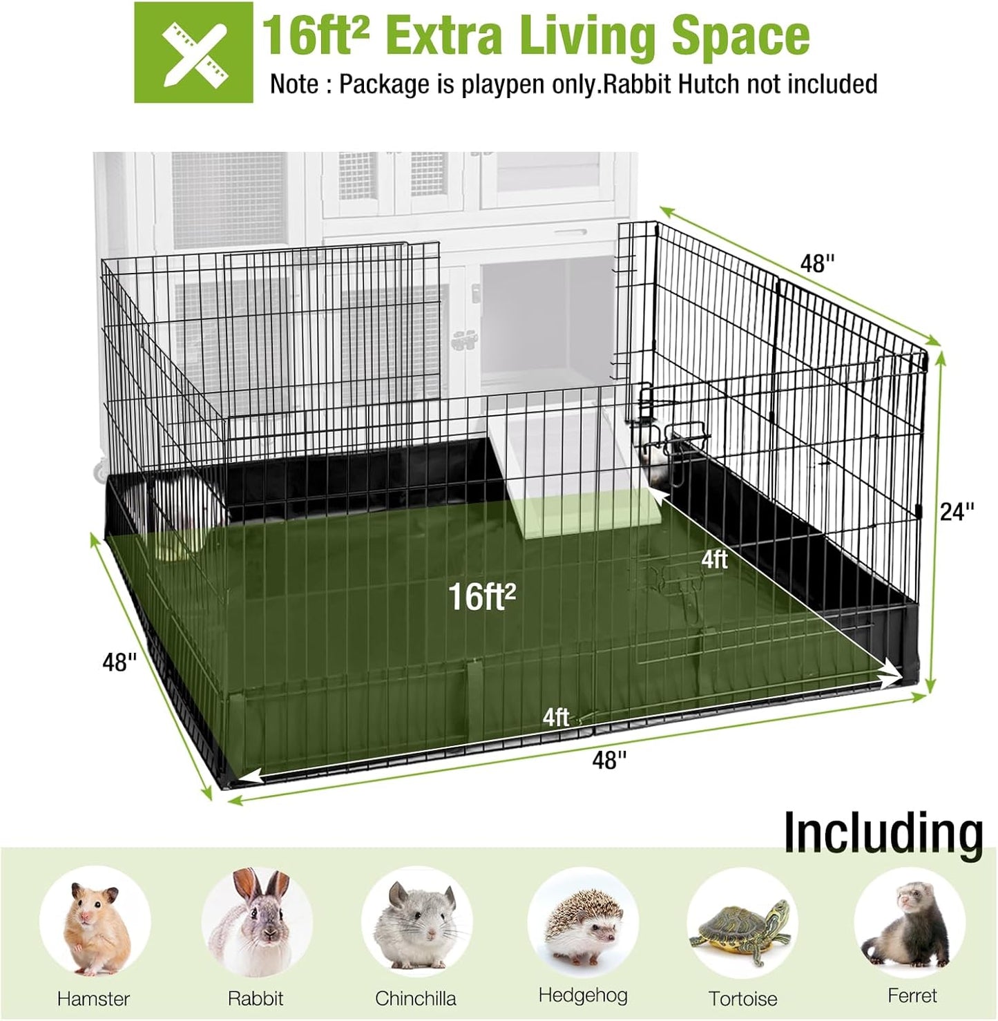 GUTINNEEN Rabbit Pet Playpen Bunny Run Extension Indoor Small Animal Pen (Playpen Only)