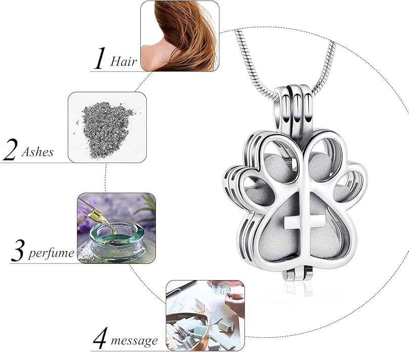 Pet Cremation Jewelry for Dog/Cat Paw Stainless Steel Memorial Locket Urn Necklace with Hollow Urn Cremation Jewelry for Ashes