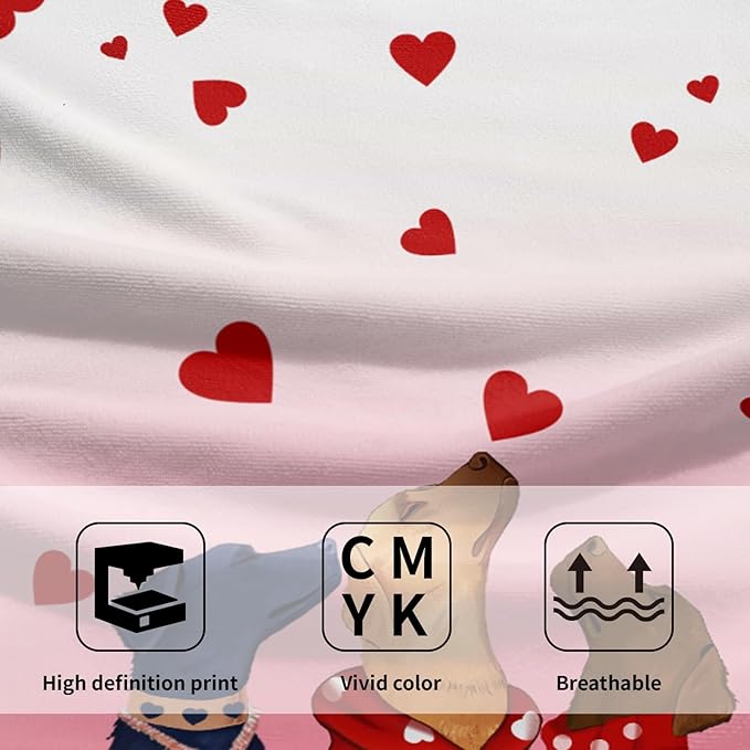 Giwawa Valentine Dog Hand Towels Set of 2 Romantic Love Soft Microfiber Absorbent Fingertip Face Towels for Bathroom Home Kitchen Hotel Spa