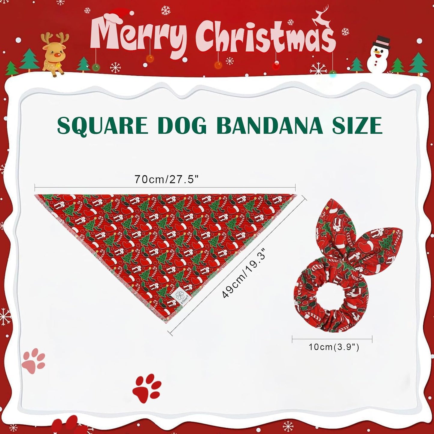 E-Clover Christmas Dog Bandanas & Matching Scrunchie Set Green Red Dog Scarf Bibs Pet Bandana with Bow Tie for Medium Large Dogs Owner Mom Winter
