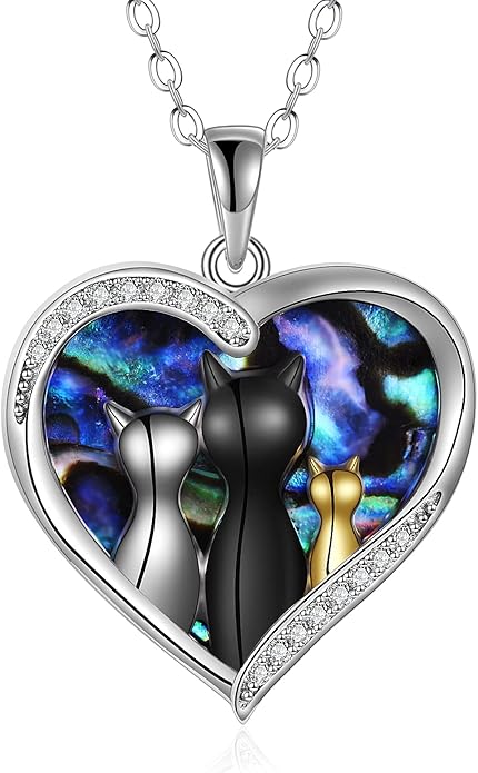 MONGAS Cat Necklace Sterling Silver Sister Pendant Necklace Black Cats Jewelry Gifts Cat Lover Woman Sisters