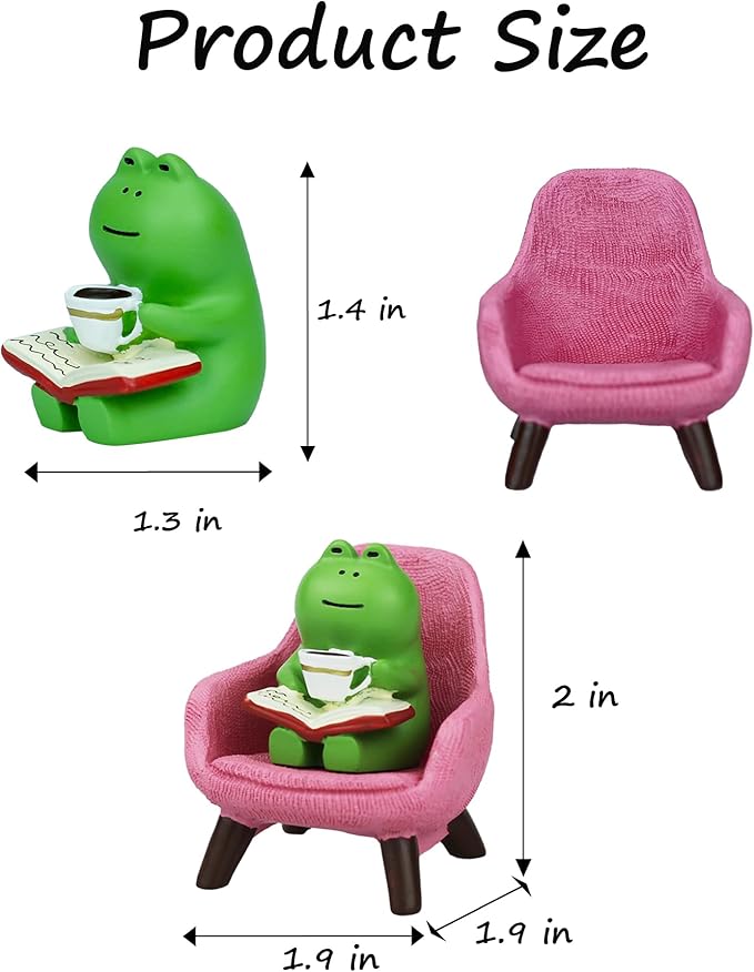 Cute Mini Frog Figurine with Small Sofa Resin Figure for Office Home Decor for Frog Lovers (Pink Sofa)