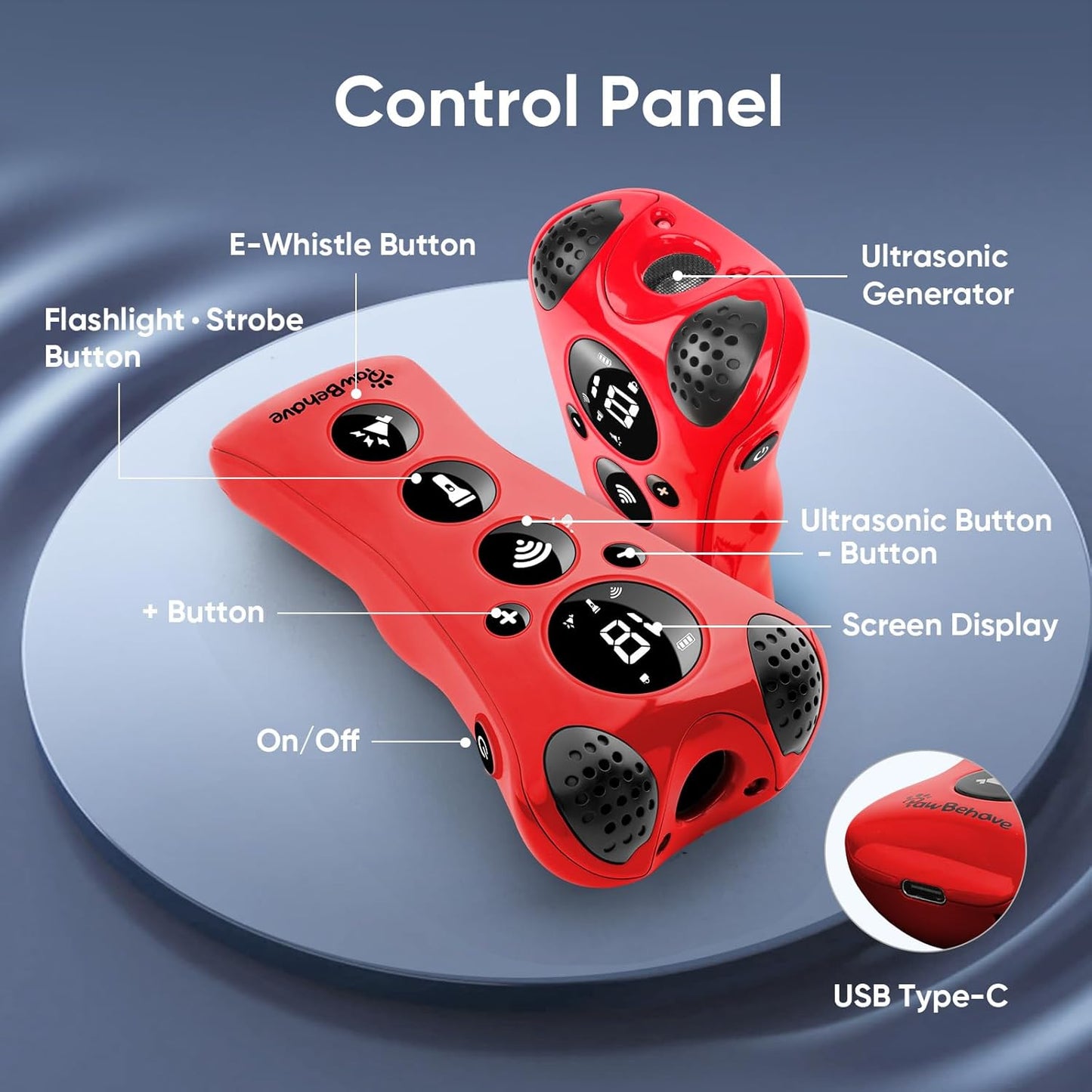 Ultrasonic Dog Bark Deterrent Device –10-Level Adjustable Anti Barking Trainer with Flashlight, Strobe, E-Clicker(18 Whistle Sounds)–No Shock, Collar-Free Dog Behavior Correction Devices