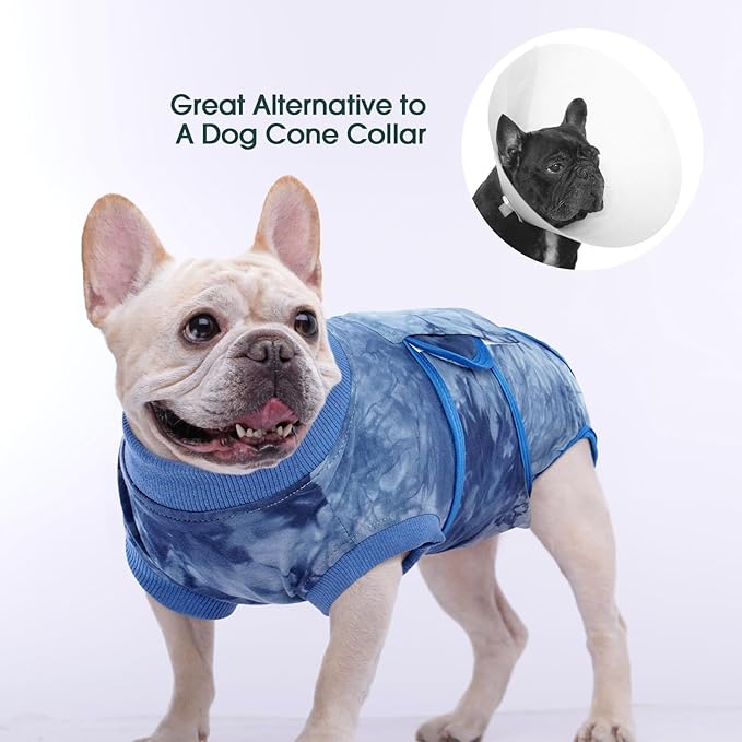Kuoser Dog Surgery Recovery Suit, Anti Licking Pet Surgical Suit for Dogs Male Neuter, Female Dog Surgery Suit for Spay Subsititute E-Collar Cone, Dogs Body Suits After Surgery Blue Tie Dye S
