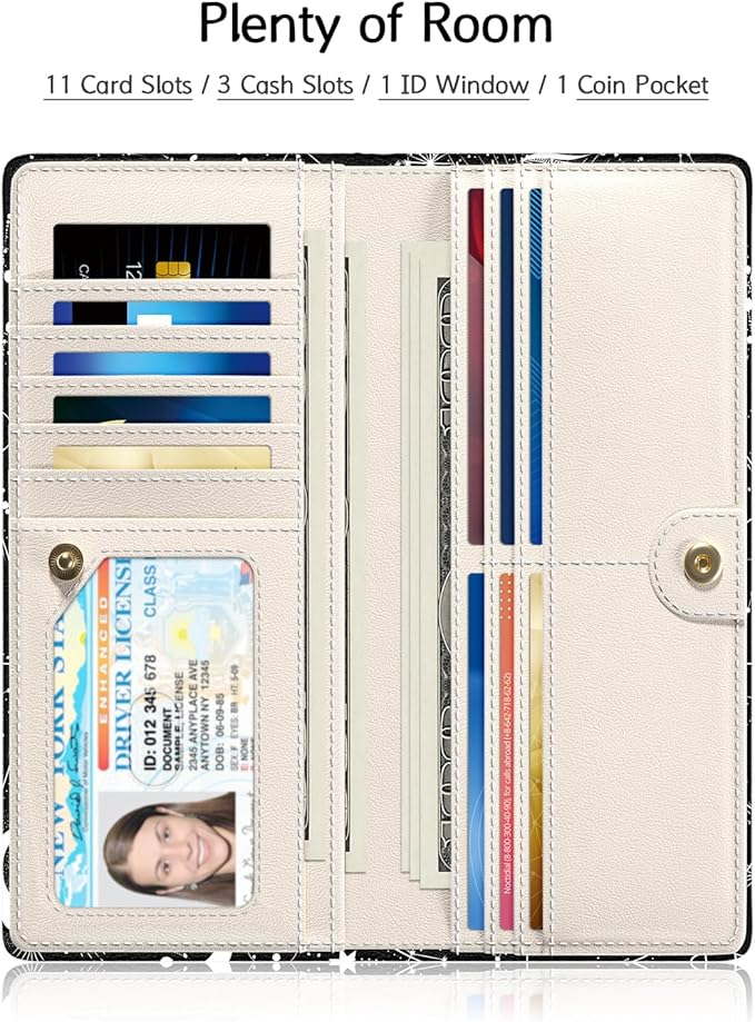 Nipichsha Womens Wallet, RFID Slim Wallets for Women, Thin Ladies Credit Card Holder Purse, Cute Leather Bifold Clutch Billfold with 11 Card Slots & ID Window, Sun Moon
