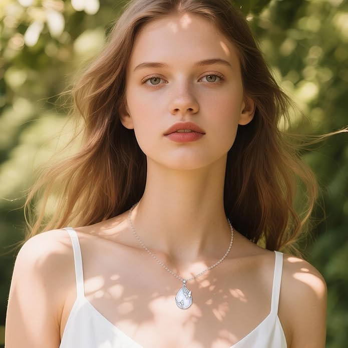 KQF Dragonfly/Butterlfy/Cat/Jellyfish/Bunny/Axolotl/Bee/Mermaid/Hummingbird/Elephant Necklace for Women Sterling Silver Moonstone Pendant Necklace Dragonfly Jewelry Gifts for Women