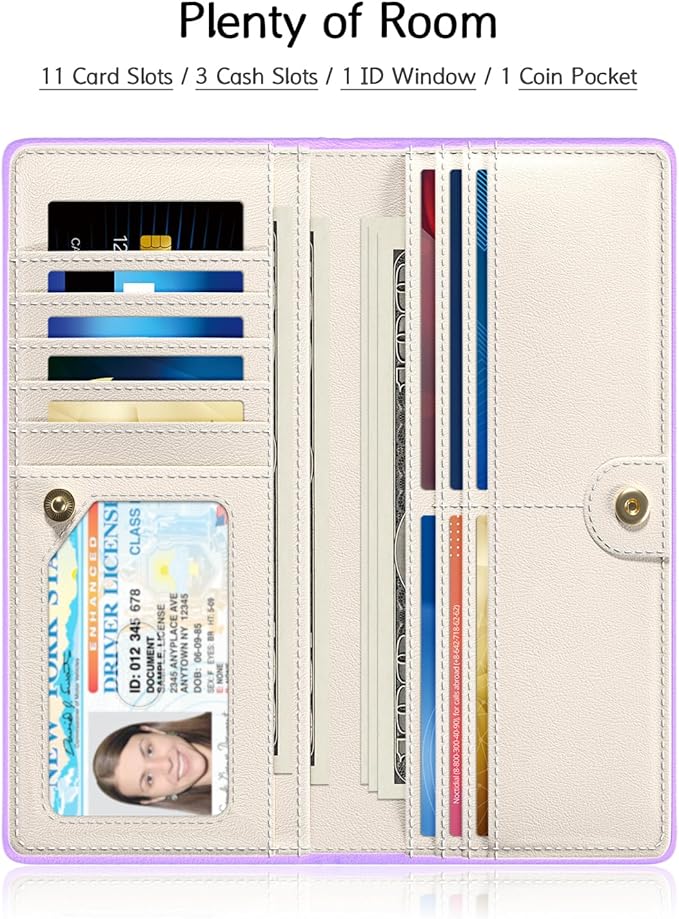 Nipichsha Womens Wallet, RFID Slim Wallets for Women, Thin Ladies Credit Card Holder Purse, Cute Leather Bifold Clutch Billfold with 11 Card Slots & ID Window, Purple