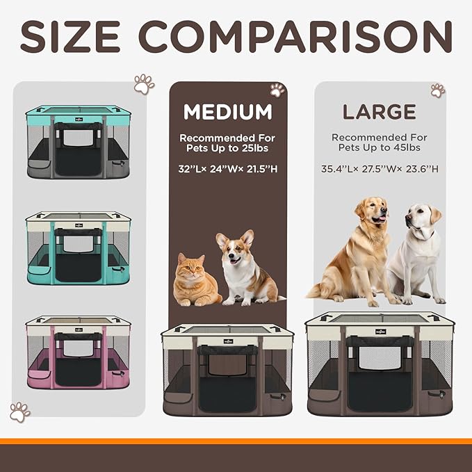 Foldable Pet Kitten Playpen, Upgrade Waterproof Portable Cat Dog Playpen Kennel Tent for Small Dog Cat, Removable Shade Cover, Indoor Outdoor Use for Small Pet, Brown