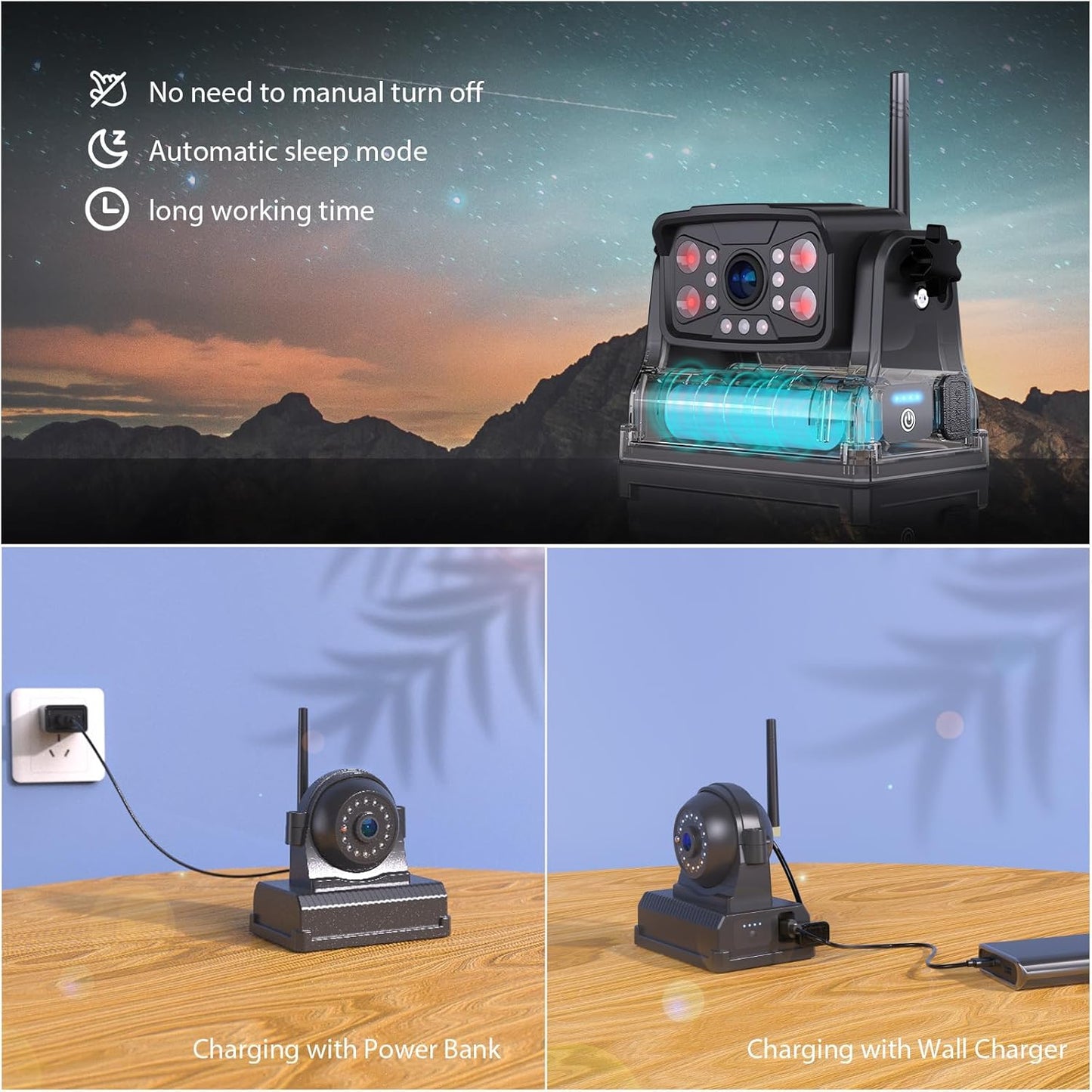 3 Magnetic Wireless Backup Camera with HD 1080P 10" DVR Monitor, 1-Rear View 2-Side View Cameras Wireless System for RV Trailer Trucks, Built-in 9600mAh Battery,Night Vision,Recording- ZEROXCLUB BC103