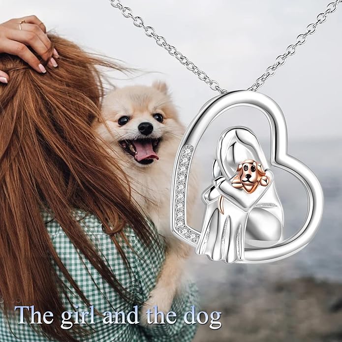 POPKIMI Cat Lover Pendant Necklace Dog Lover Necklace 925 Sterling Silver Crystal Cat Memorial Gifts for Women Animal Heart Jewelry Birthday Gifts