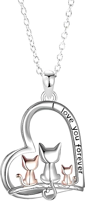 Cute Heart Necklace, With Black Cat - Charming Cat Heart in Rose Gold - Stylish Gift for Women & Party Accessory