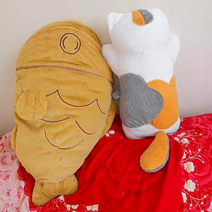 Ditucu 32 inch Large Taiyaki Cat Plush Pillow Giant Kitten Inside Fish 2 in 1 Big Size Stuffed Animal Plushies Toys with Outfit Sleeping Doll Gifts for Girls Boys