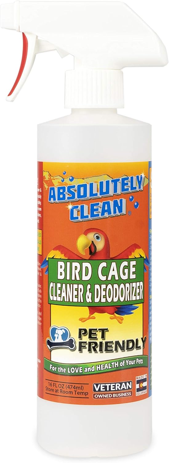 Absolutely Clean Amazing Bird Cage Cleaner and Deodorizer - Just Spray/Wipe - Safely & Easily Removes Bird Messes Quickly and Easily - Made in The US - Fragrance Free (16oz Pack of 1)
