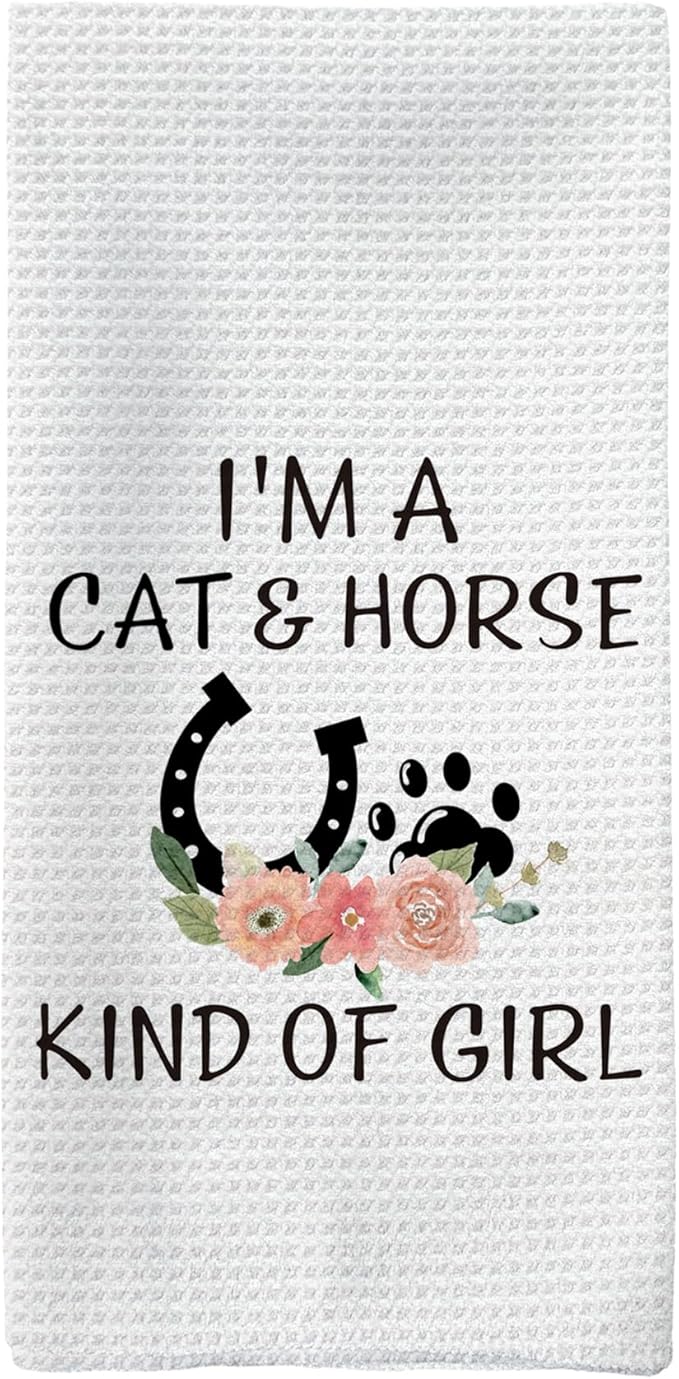 Gifts for Cat Lovers Horse Lovers Kitchen Towels, I'm a Cat and Horse King of Girl Hand Towels, Cat Gifts Horse Gifts for Girls Women Dish Towels Tea Towels for Kitchen, 16x24inch