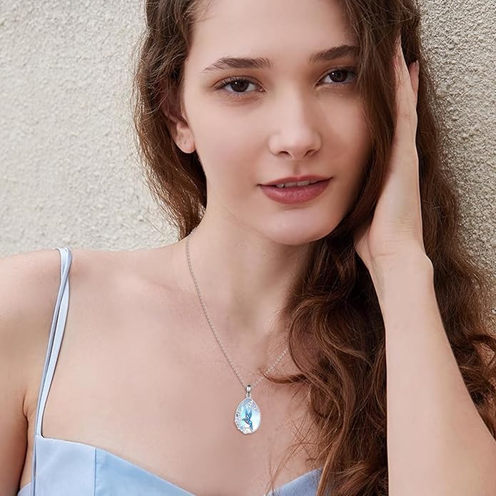 LUHE Moonstone Necklace 925 Sterling Silver Fox/Axolotl/Cat/Raccoon/Penguin/Frog/Panda/Highland Cow Pendant Necklace Animal Jewelry Gifts for Women