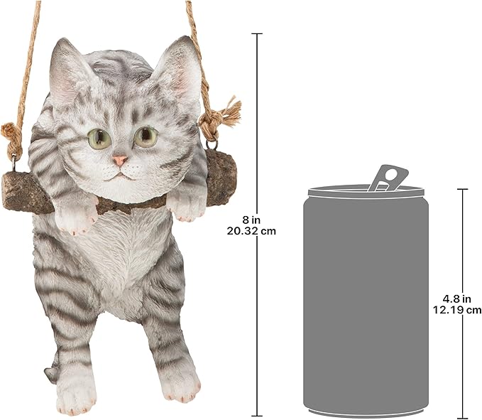 Design Toscano Gray Tabby Kitty on a Perch Hanging Cat Sculpture
