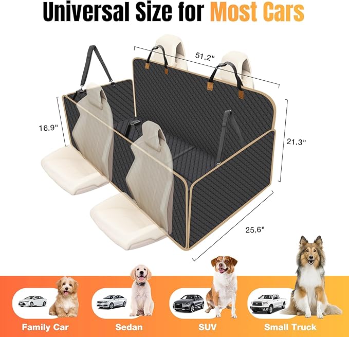 Dog Car Seat Cover for Back Seat, Dog Car Bed Cover with Hard Bottom, Backseat Extender Hammock for Mid-Sized Truck/SUV 8 Panels - Black