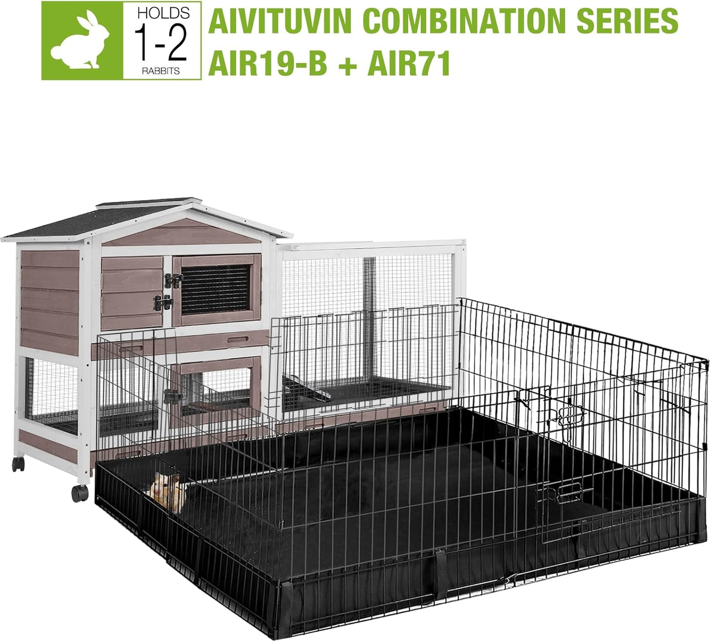 GUTINNEEN Rabbit Hutch with Chew-Resistant Ramp Indoor Bunny Cage Outdoor Guinea Pig Cage with Wheels and Leakproof Tray